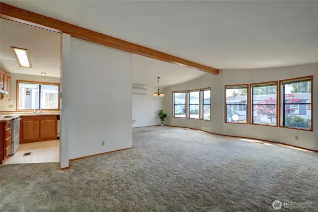 Another view of the living room! Pass through kitchen - no paneling!