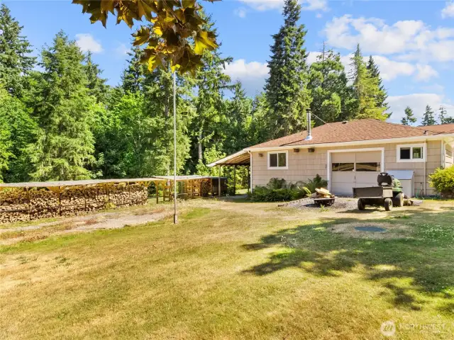 Detached garage/shop along with a chicken coop and more than enough wood already chopped up for you