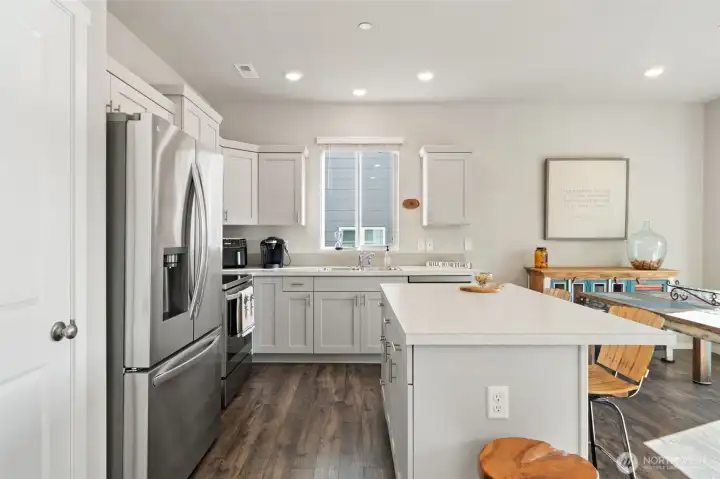 Large island for prep and casual dining.