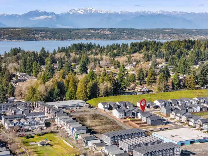 Aerial a - looking west to Olympic Mountains