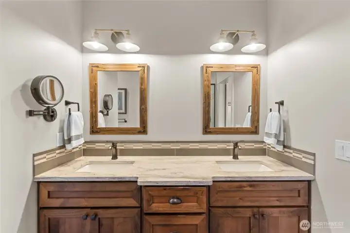 Dual vanities with in-drawer outlets