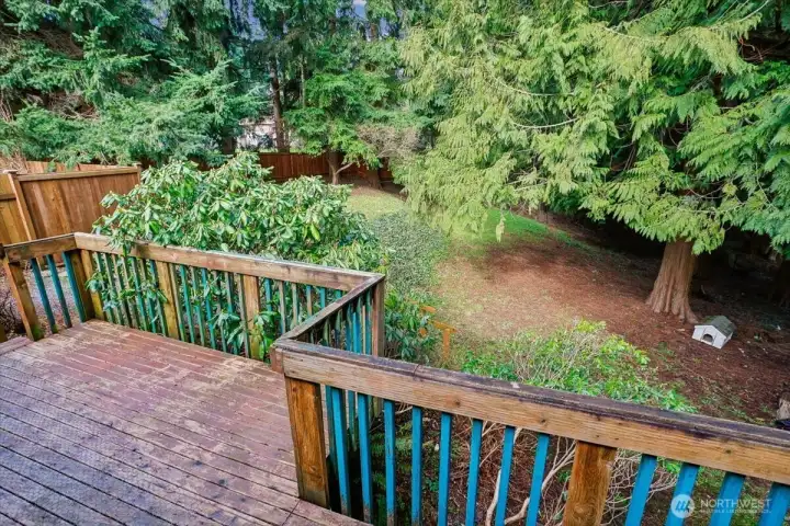 Back deck with view to back yard- fully fenced