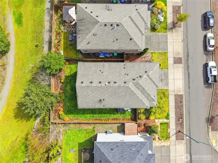 Aerial view! The best of both worlds- in a wonderful neighborhood but on a premium lot without backside neighbors.