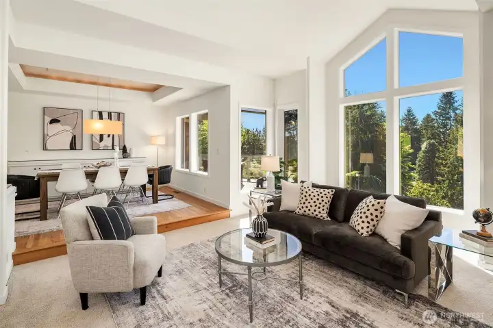 Living room opens to dining space for easy entertaining