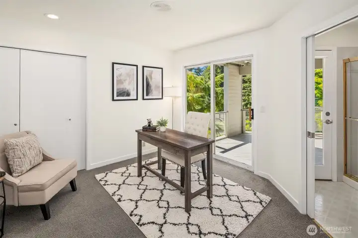 Office/bedroom opens to full bath and the outdoors