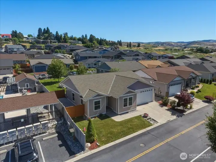 Aerial photo of home and guest parking plus mailbox bank Aerial photo of home and guest parking plus mailbox bank