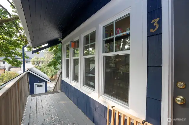 Large, covered deck space leading to the entrance for Unit 3.