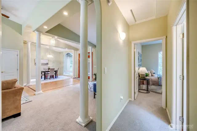 Across the house to the 2 bedrooms.
