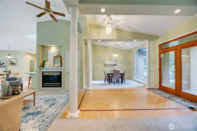 View from the sitting room toward the light dining room.