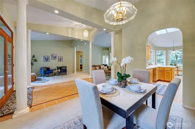 View from dining room towards the kitchen and entry.