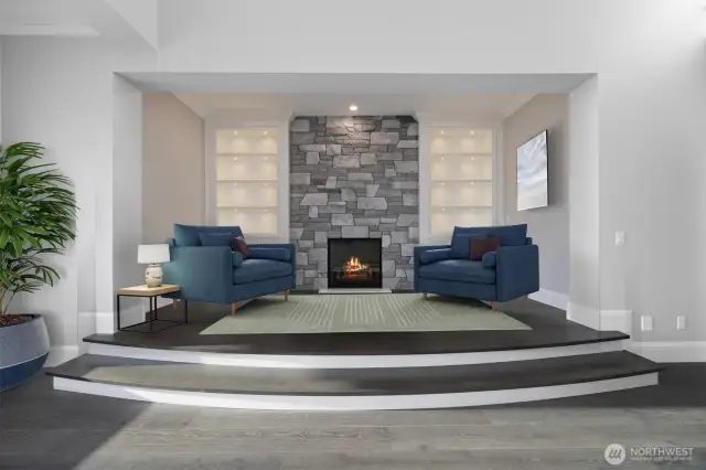 Inglenook w/ custom Limestone fireplace