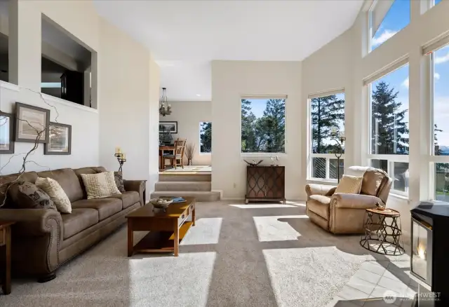 Large living room with plenty of natural light and a cozy fireplace for those winter nights.