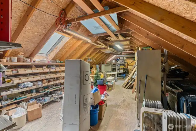 Loft storage area above the detached garage/shop