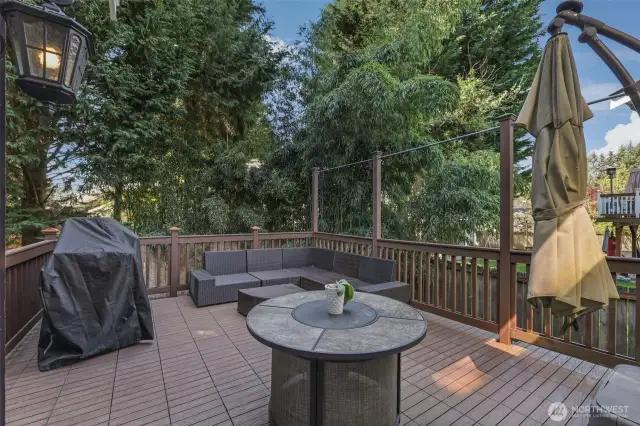 Surrounded by mature evergreens and bamboo, the back deck offers a peaceful and private outdoor living experience. There’s ample room to grill, entertain, or unwind under the stars.