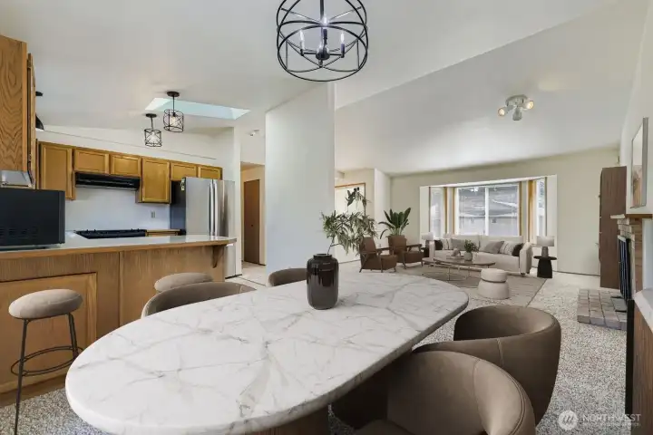 FORMAL DINING AREA CAN EASILY SEAT SIX OR MORE, FOR CASUAL GATHERINGS AND GOOD MEALS.