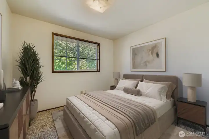 QUIET SECOND BEDROOM UPSTAIRS IS ATTRACTIVE AND NEXT TO 2ND FULL BATHROOM