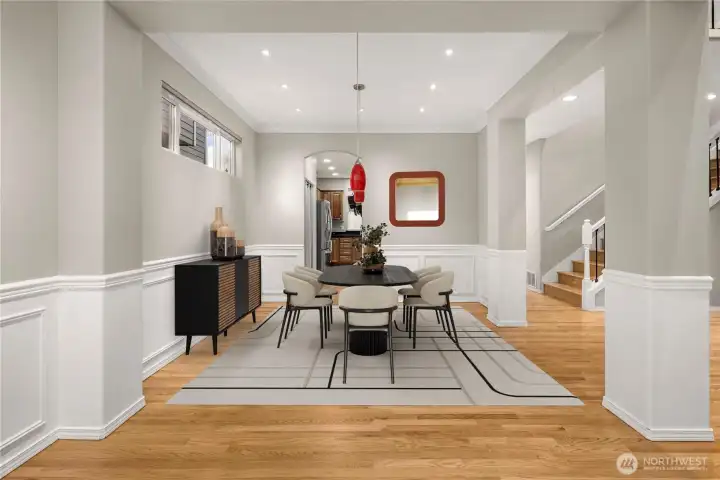 Open and beautiful dining room perfect for entertaining large groups.