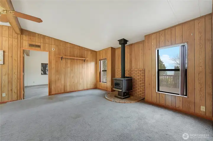 Another view of the large family room, the door on the left goes to primary suite.