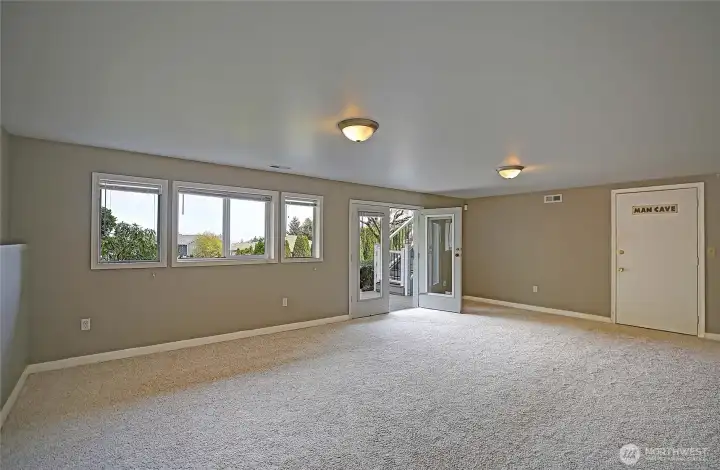 Large lower-level living space with direct access to the backyard.