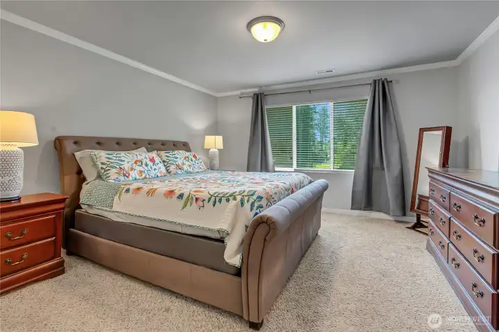 The primary bedroom is large and will accommodate large furniture easily.