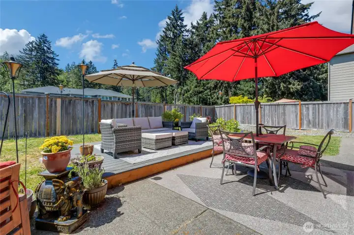 The back yard is fenced and private.  There is a sitting area and a nice hot tub.  This is the perfect place for a BBQ or to enjoy a good book.  This might turn into your favorite room of the house!