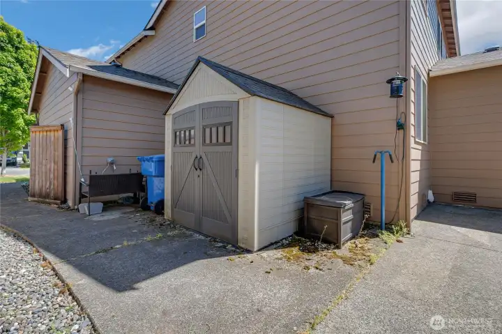 The garden shed provides a place for the tools you need to keep your space tidy and invitting.
