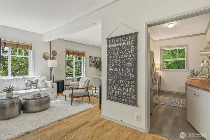 Bright, open interiors feature integrated living & dining spaces.