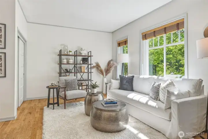 Relax or visit with friends in the light-filled living area.