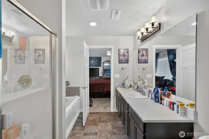 Primary bath shower & double vanity Primary bath shower & double vanity