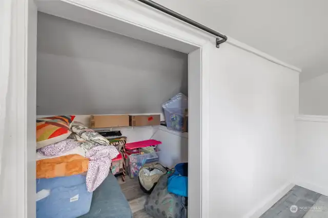 Good sized step-in closet for clothing storage plus there is space to add a wardrobe armoire.