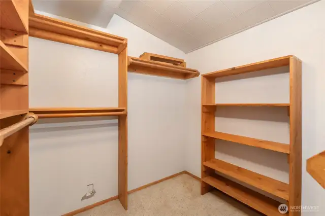 The walk-in closets features built in shelving