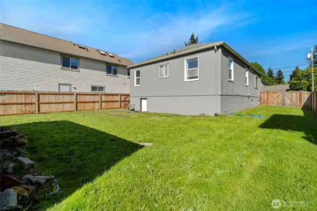 Even the side yard is roomy!  You could have a separate dog run, and still have a huge backyard.