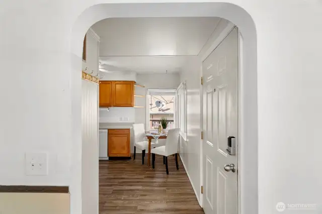 Vintage touches, like this arch, are throughout the home.