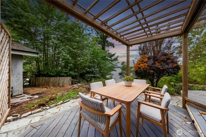 Staged virtual photo of the deck off the lower level!