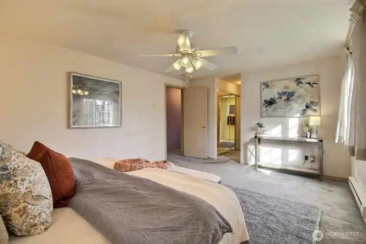 In the primary suite  you'll find 2 closets and a private bathroom.