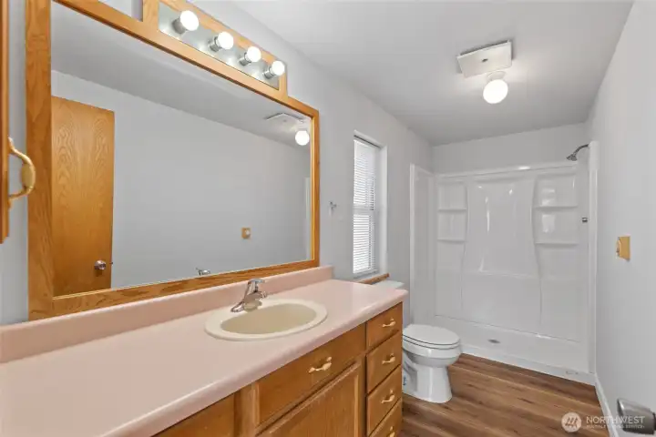 Primary bathroom with new shower insert