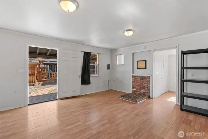 Space for wood stove in the detached outbuilding.
