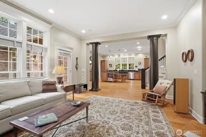 Wooden columns saved from a civil war hospital and repurposed in this lovely home.