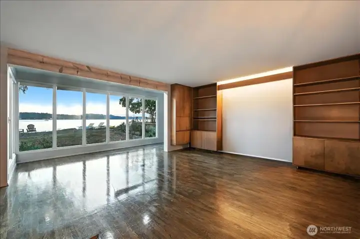 Wall of windows let the outdoors in.