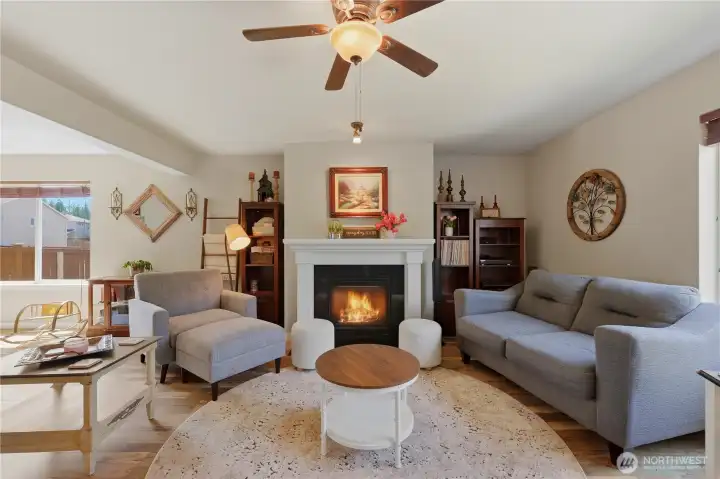 Cozy up to the fire with friends and a mug of hot coffee.