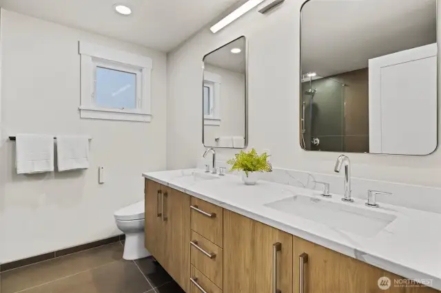 Lower-level full bath with heated floors