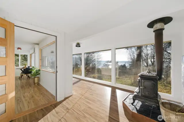Looking southwest, natural light in abundance.  Living room through door.