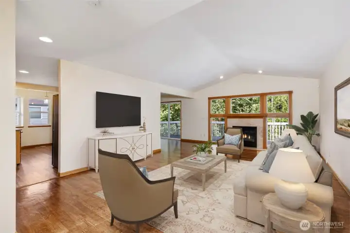 Living room shown with virtual staging