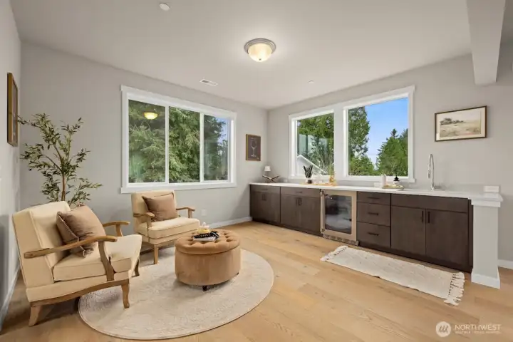 Additional serving station on main level adjoining the dining area.