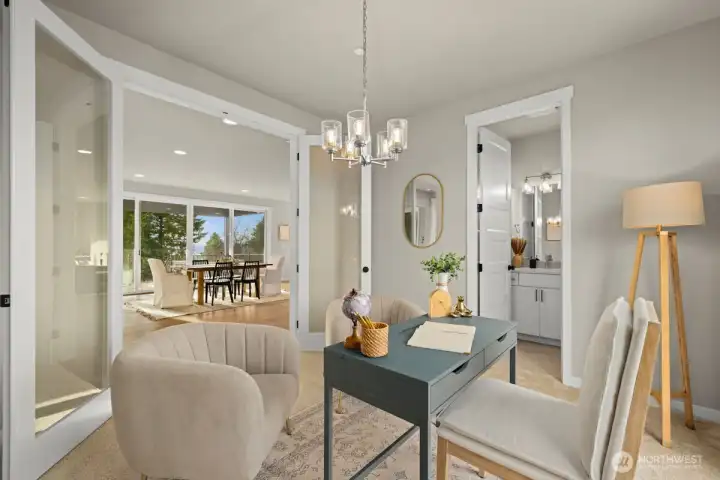 Main level office with deck access.