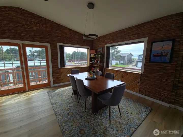 Full dining room with open concept living