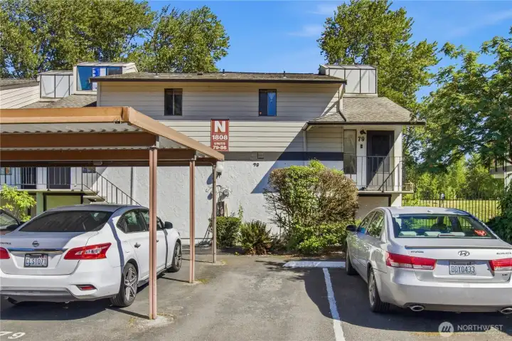 Holly Glen exterior with covered parking.