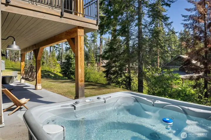 Private hot tub retreat on the lower level. Private hot tub retreat on the lower level.