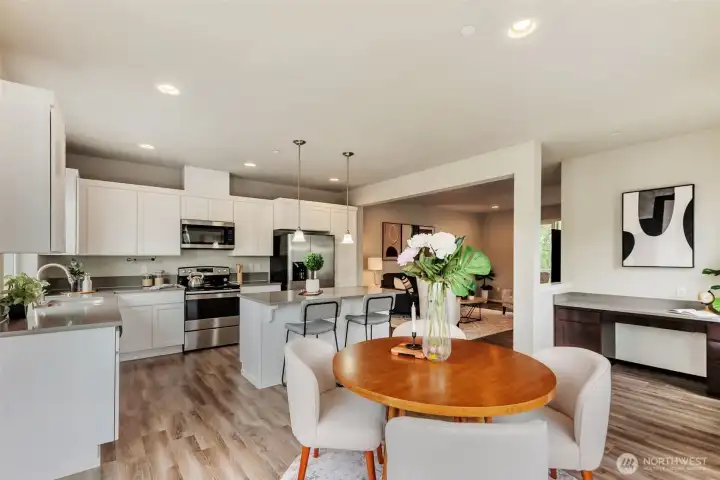 Clean white cabinets through out