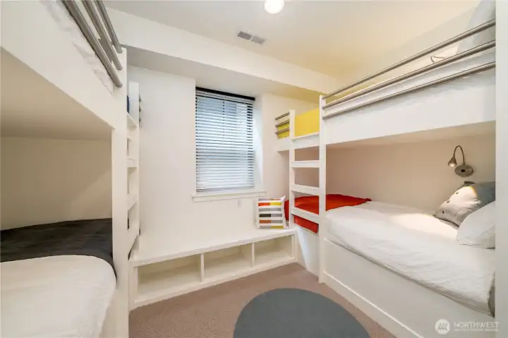Lower level bunk room with 5 built-in bunks.